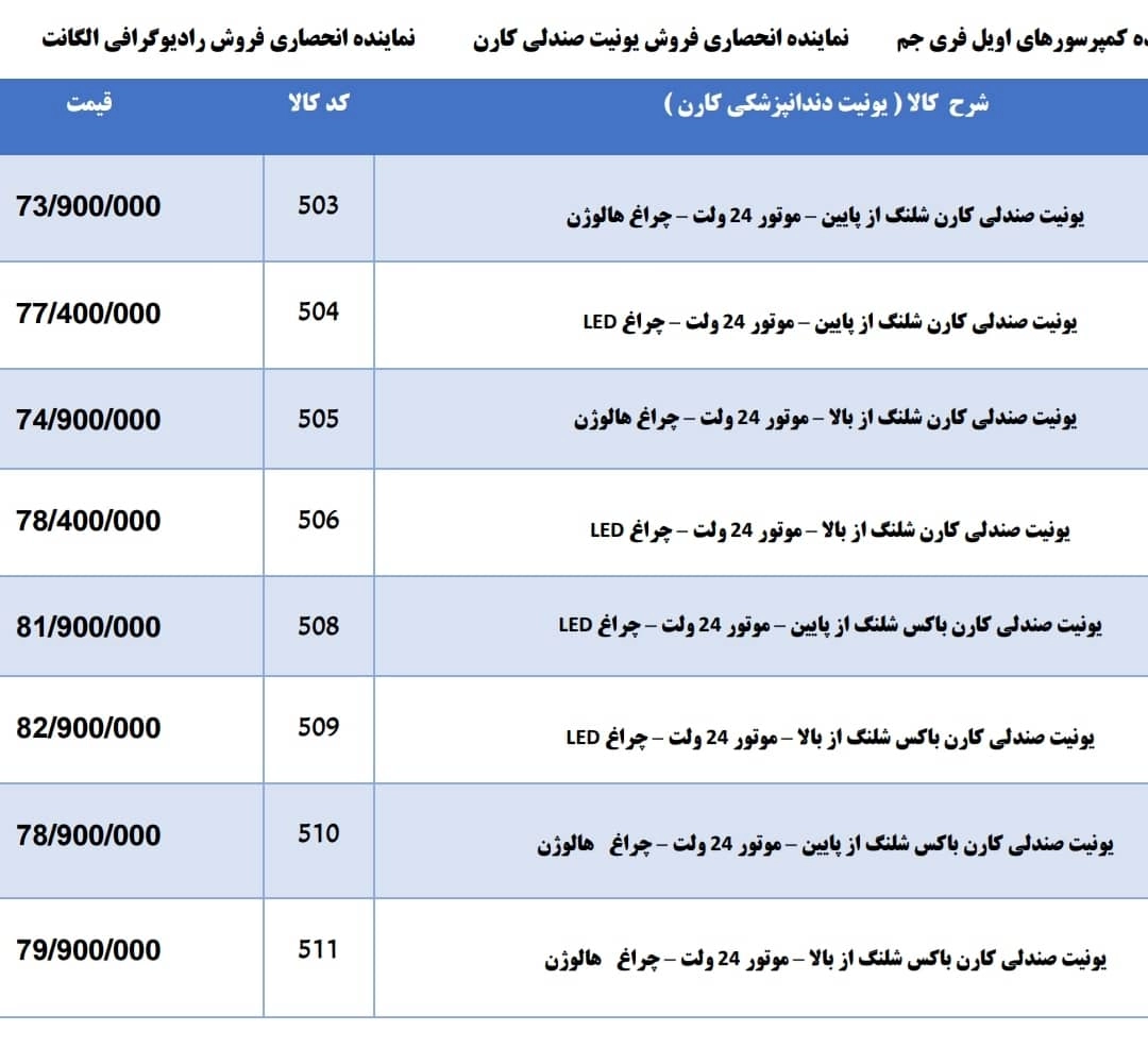 یونیت صندلی کارن شلنگ از پایین_موتور۲۴ولت_چراغ هالوژن کد503