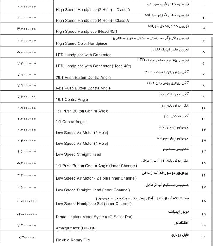انواع اینسترومنت دندانپزشکی 